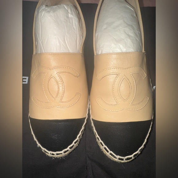 CHANEL ESPADRILLES 🦄 BEIGE BLACK IN LAMBSKIN SIZE 36 - Picture 10 of 13